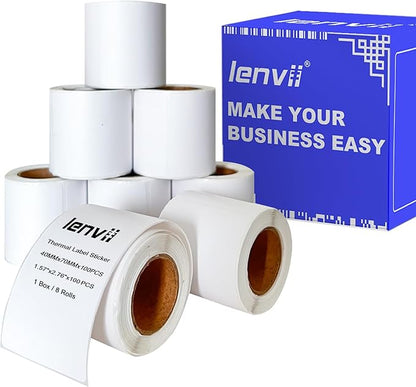 LENVII 3 Proof White Thermal Label Stickers/Diy QR Code Tags/Easy Peel Labels/Printable Business Rolls/Waterproof Printer Labels