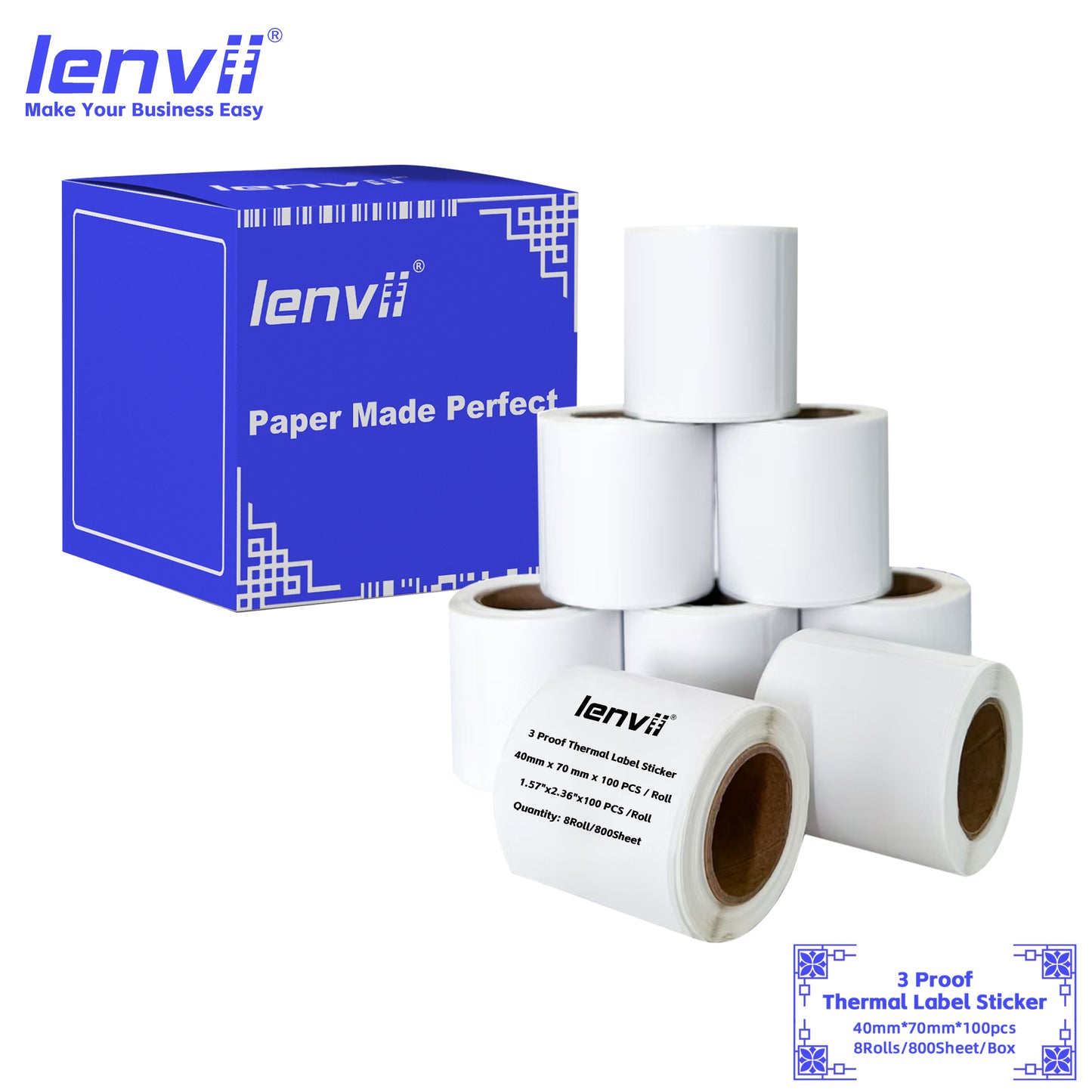 LENVII 3-Proof Thermal Label Stickers | Easy Peel, No Ink Needed