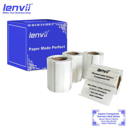 LENVII 5Proof Transparent Label Stickers/Roll of Stickers/Printable QR Barcode PVC Tags/Waterproof,Oil/Tear/Scratch Resistant/Sticky Label/Easy Peel Tag
