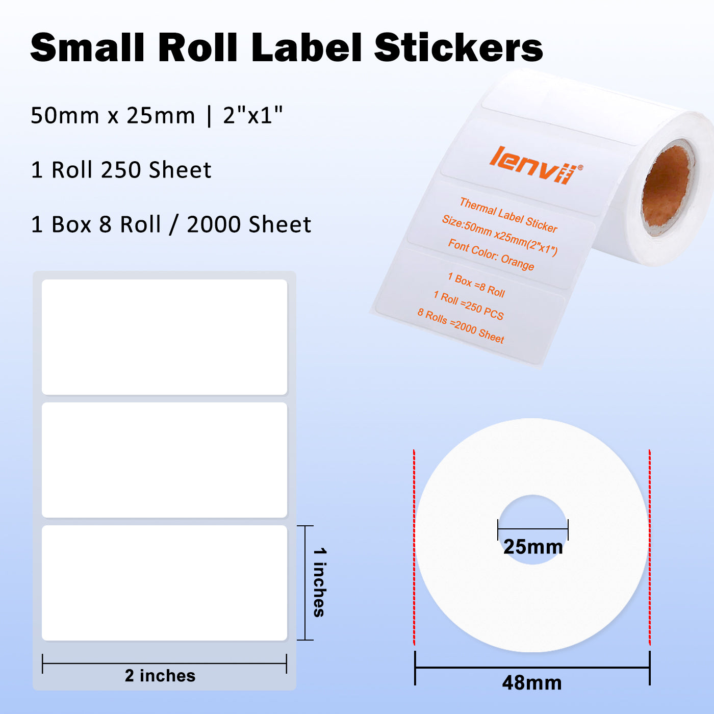 LENVII 3 Proof White Colored Font Thermal Label Stickers/Diy QR Code Tags/Easy Peel Labels/Printable Business Rolls/Waterproof Printer Labels