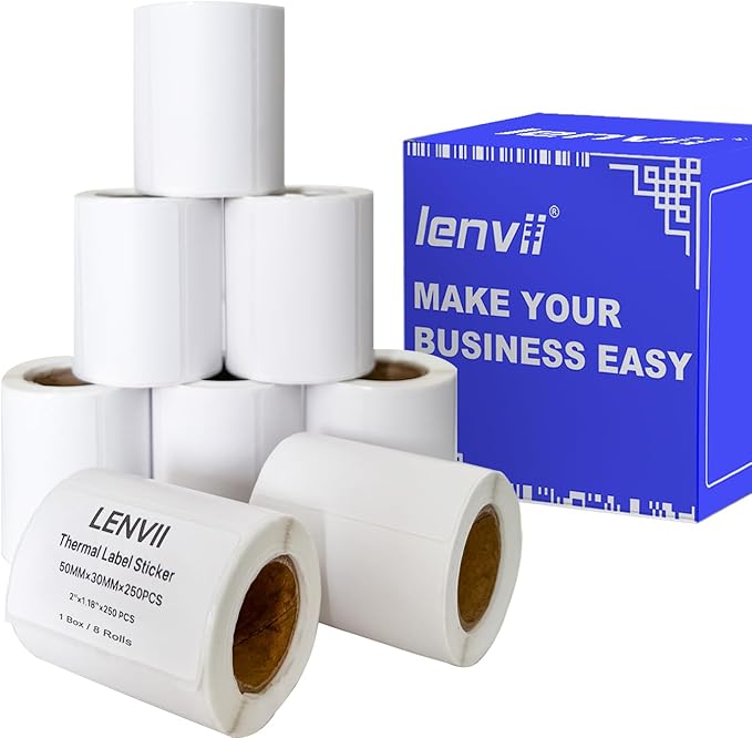 LENVII 3 Proof White Thermal Label Stickers/Diy QR Code Tags/Easy Peel Labels/Printable Business Rolls/Waterproof Printer Labels