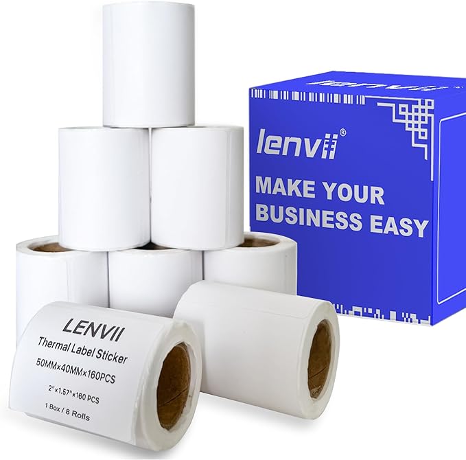 LENVII 3 Proof White Thermal Label Stickers/Diy QR Code Tags/Easy Peel Labels/Printable Business Rolls/Waterproof Printer Labels
