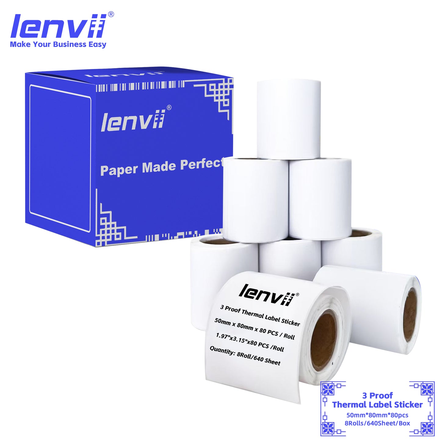 LENVII 3-Proof Thermal Label Stickers | Easy Peel, No Ink Needed