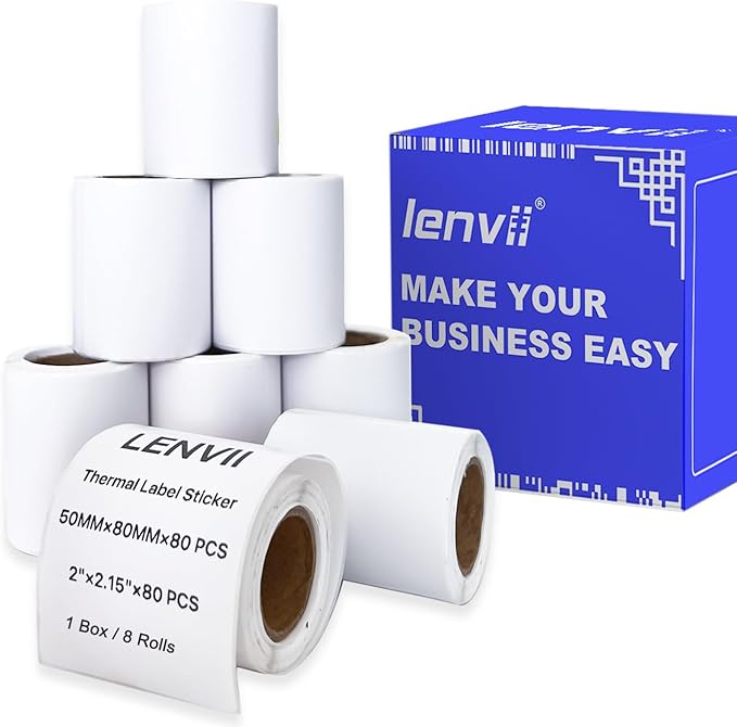 LENVII 3 Proof White Thermal Label Stickers/Diy QR Code Tags/Easy Peel Labels/Printable Business Rolls/Waterproof Printer Labels