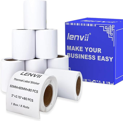 LENVII 3 Proof White Thermal Label Stickers/Diy QR Code Tags/Easy Peel Labels/Printable Business Rolls/Waterproof Printer Labels
