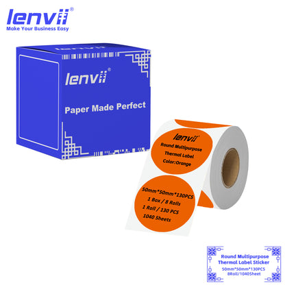LENVII 5-Proof 50mm Round Thermal Label Stickers | 11 Colors