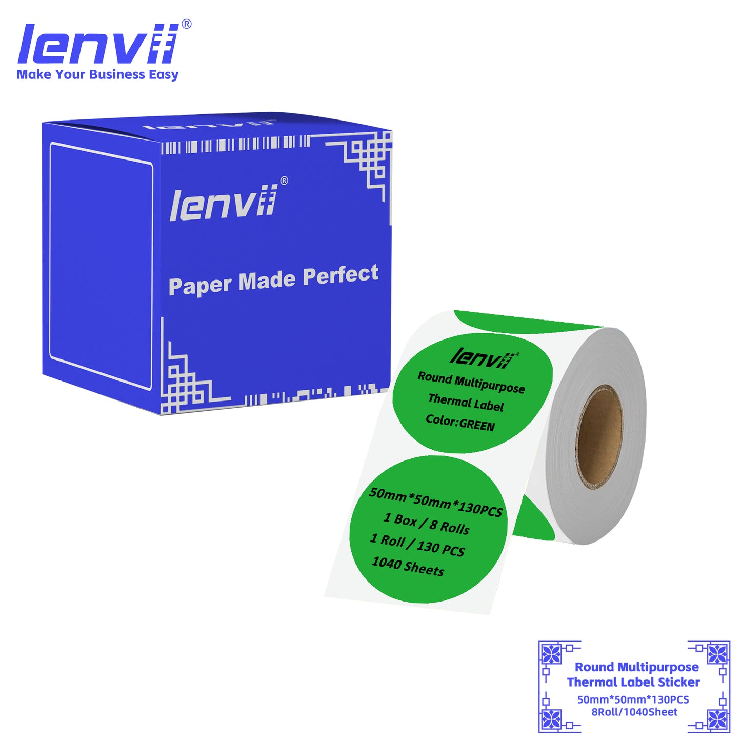 LENVII 5-Proof 50mm Round Thermal Label Stickers | 11 Colors