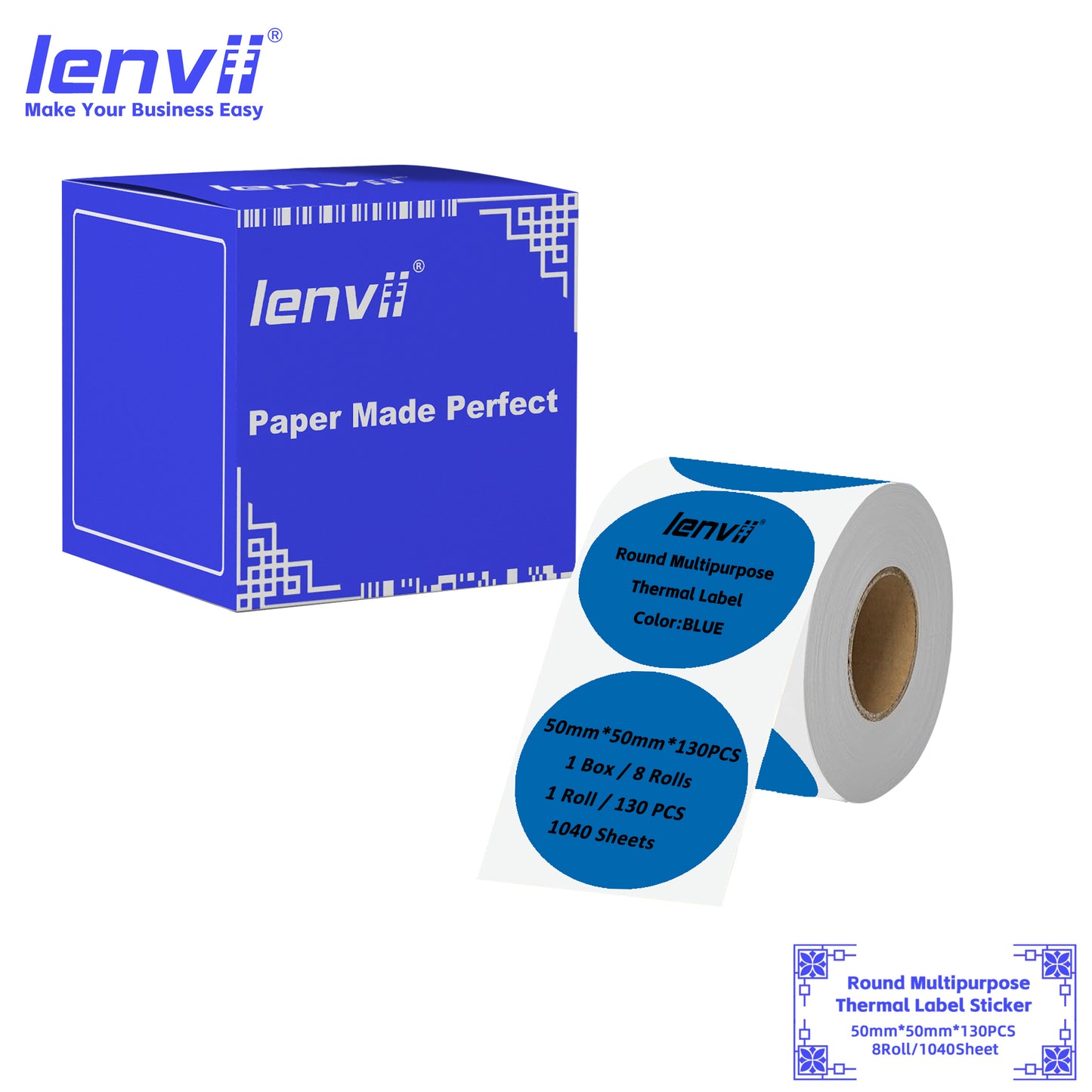 LENVII 5-Proof 50mm Round Thermal Label Stickers | 11 Colors