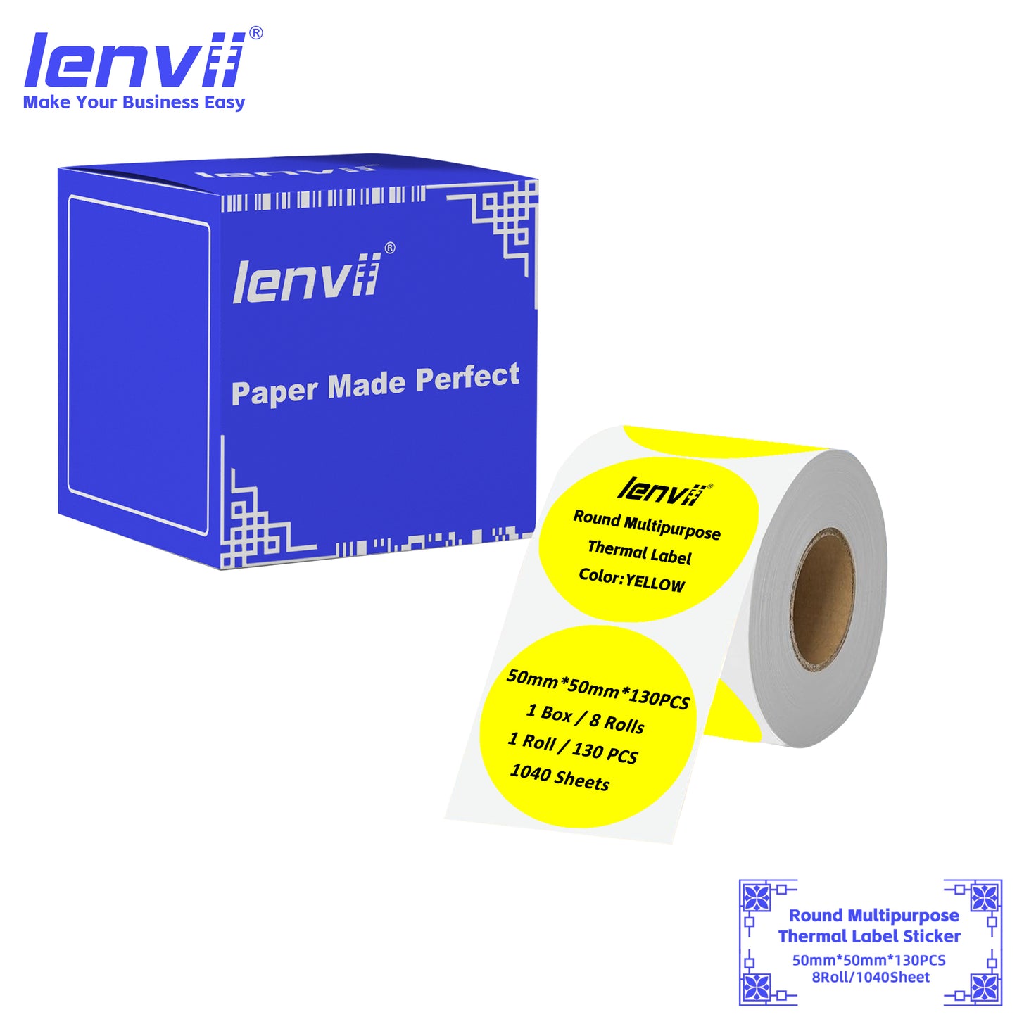 LENVII 5-Proof 50mm Round Thermal Label Stickers | 11 Colors