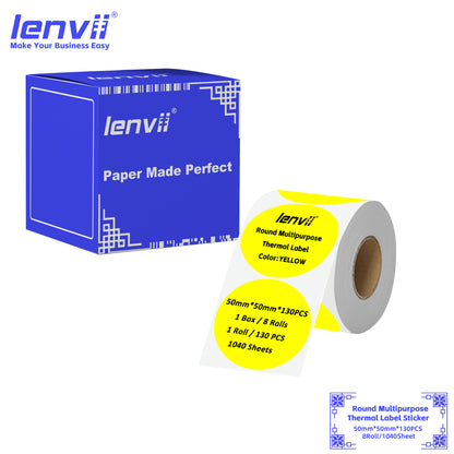 LENVII 5-Proof 50mm Round Thermal Label Stickers | 11 Colors