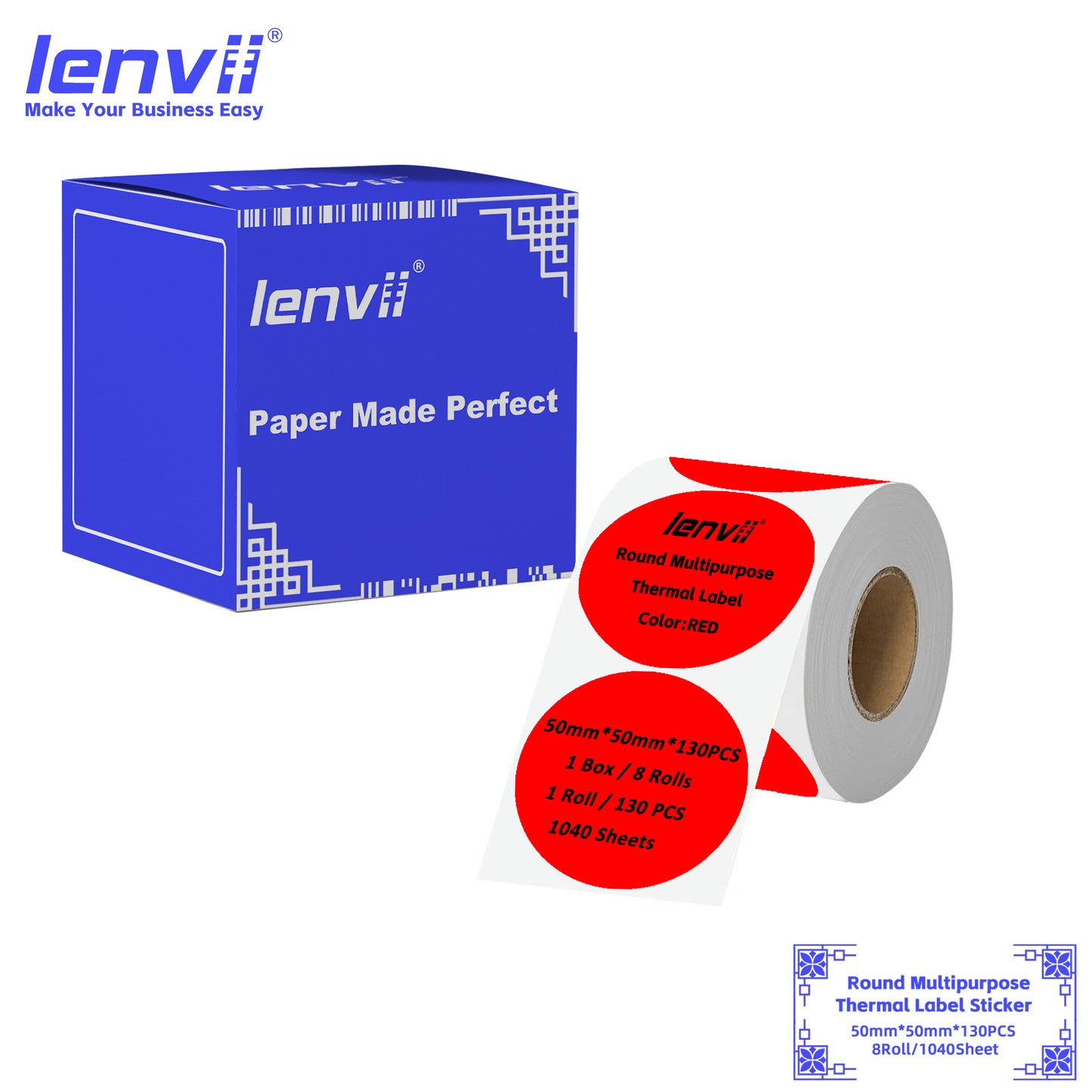 LENVII 5-Proof 50mm Round Thermal Label Stickers | 11 Colors