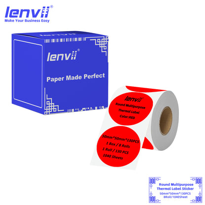 LENVII 5-Proof 50mm Round Thermal Label Stickers | 11 Colors