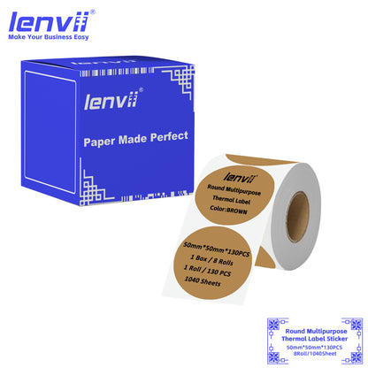 LENVII 5-Proof 50mm Round Thermal Label Stickers | 11 Colors
