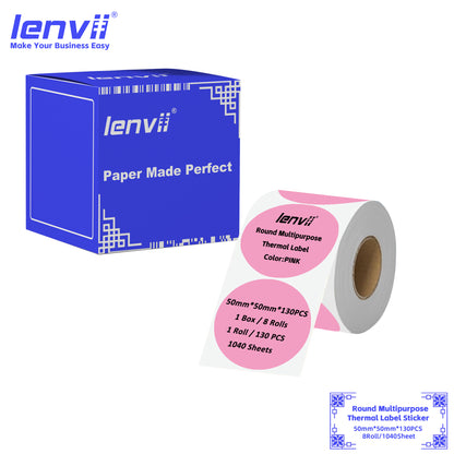 LENVII 5-Proof 50mm Round Thermal Label Stickers | 11 Colors