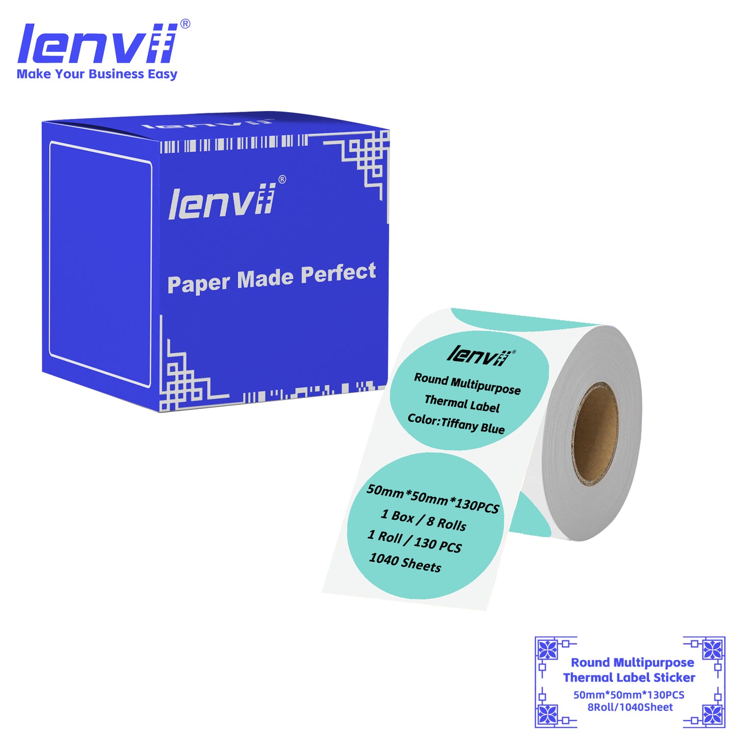 LENVII 5-Proof 50mm Round Thermal Label Stickers | 11 Colors