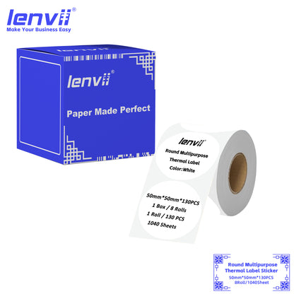 LENVII 5-Proof 50mm Round Thermal Label Stickers | 11 Colors