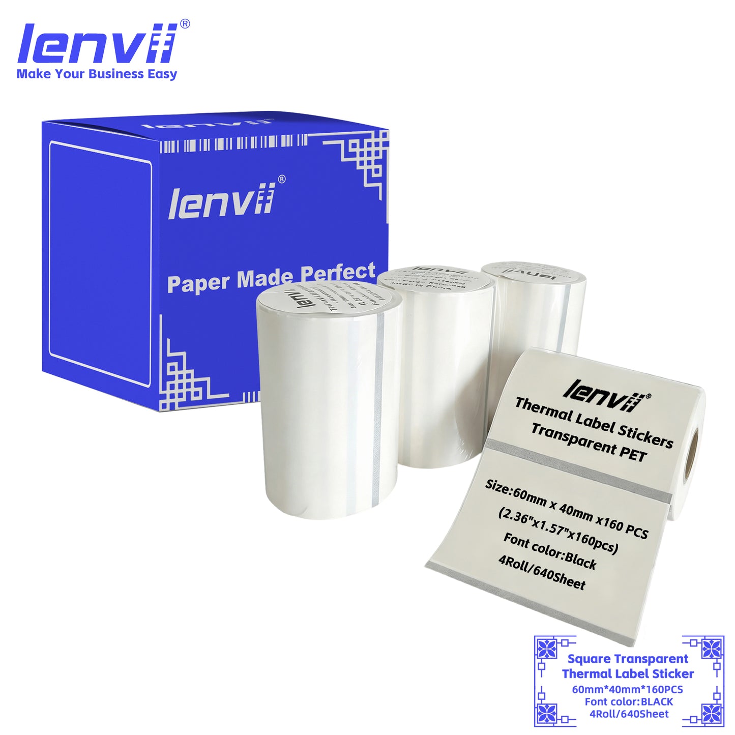 LENVII 5Proof Transparent Label Stickers/Roll of Stickers/Printable QR Barcode PVC Tags/Waterproof,Oil/Tear/Scratch Resistant/Sticky Label/Easy Peel Tag