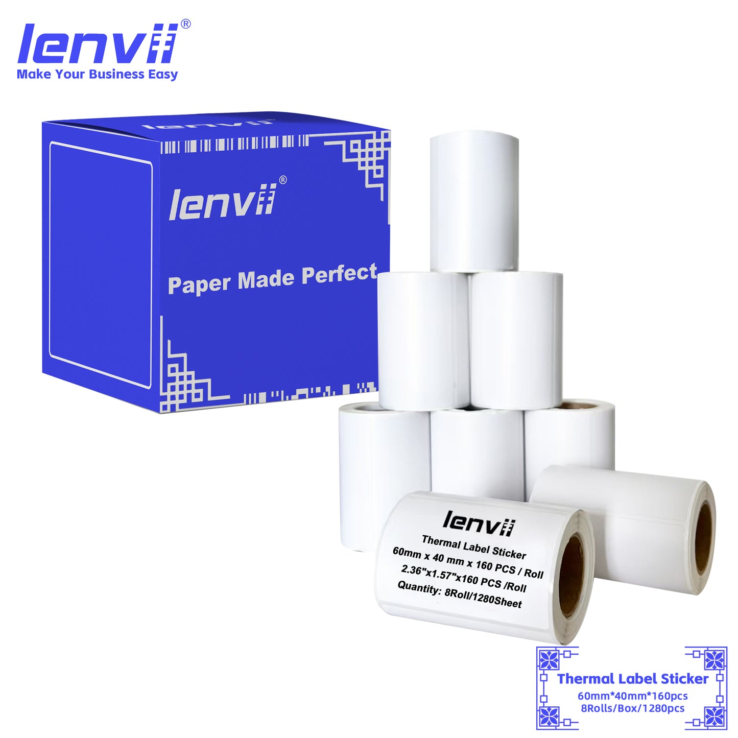 LENVII 5-Proof White Rectangle Label Stickers Roll | Waterproof PVC