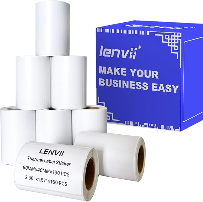LENVII 3 Proof White Thermal Label Stickers/Diy QR Code Tags/Easy Peel Labels/Printable Business Rolls/Waterproof Printer Labels