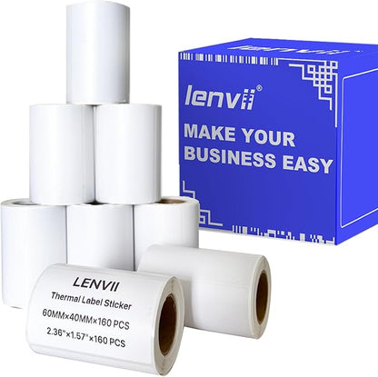 LENVII 3 Proof White Thermal Label Stickers/Diy QR Code Tags/Easy Peel Labels/Printable Business Rolls/Waterproof Printer Labels