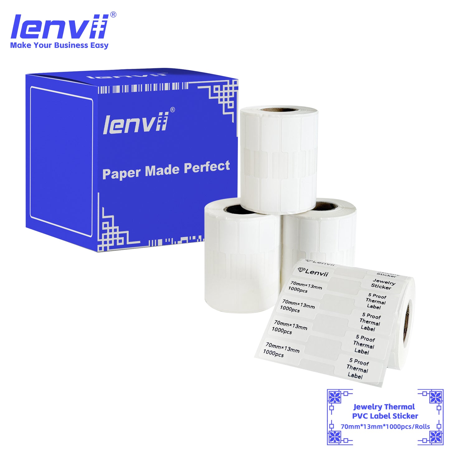 LENVII 70×13mm Waterproof Jewelry Price Tags丨Thermal Label Stickers