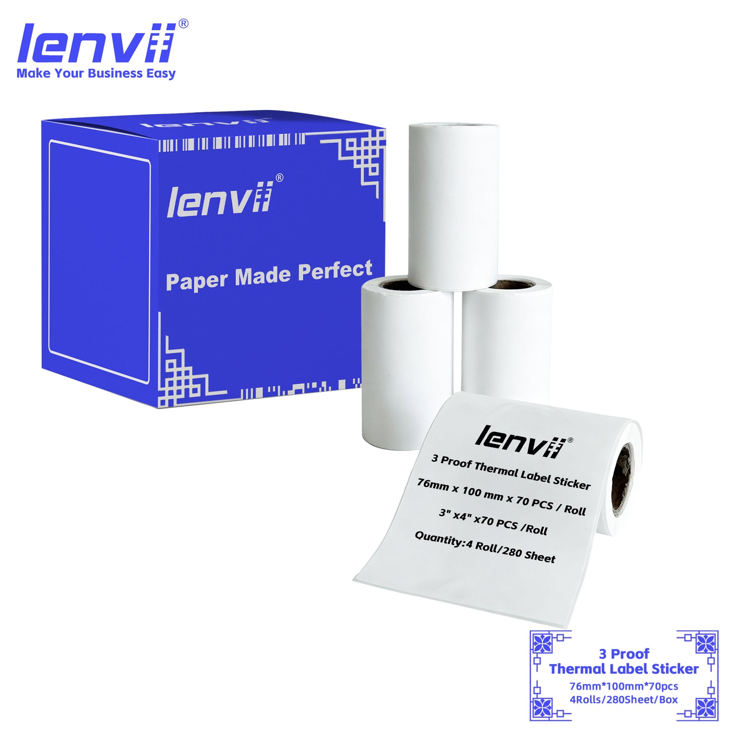 LENVII 3-Proof Thermal Label Stickers | Easy Peel, No Ink Needed