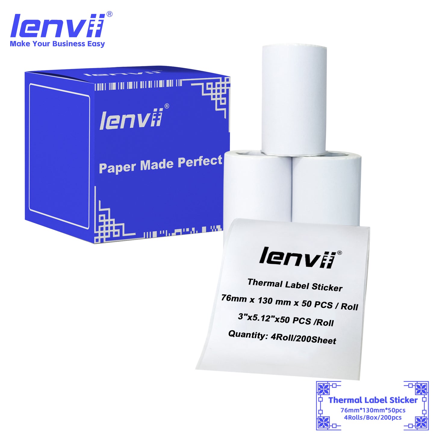 LENVII 5-Proof White Rectangle Label Stickers Roll | Waterproof PVC