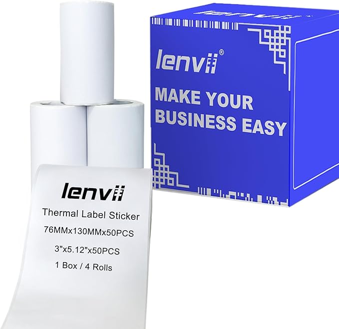 LENVII 3 Proof White Thermal Label Stickers/Diy QR Code Tags/Easy Peel Labels/Printable Business Rolls/Waterproof Printer Labels
