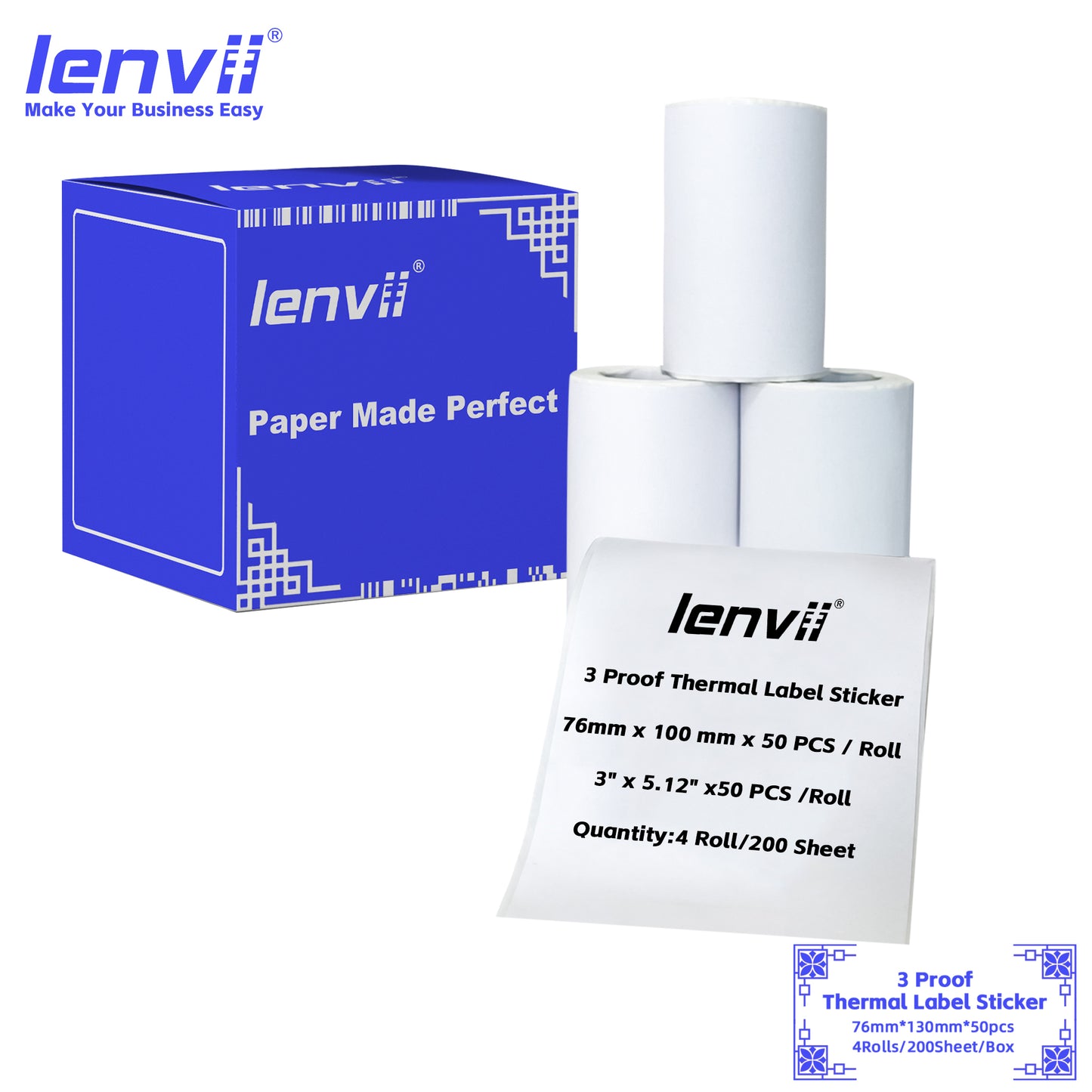 LENVII 3-Proof Thermal Label Stickers | Easy Peel, No Ink Needed