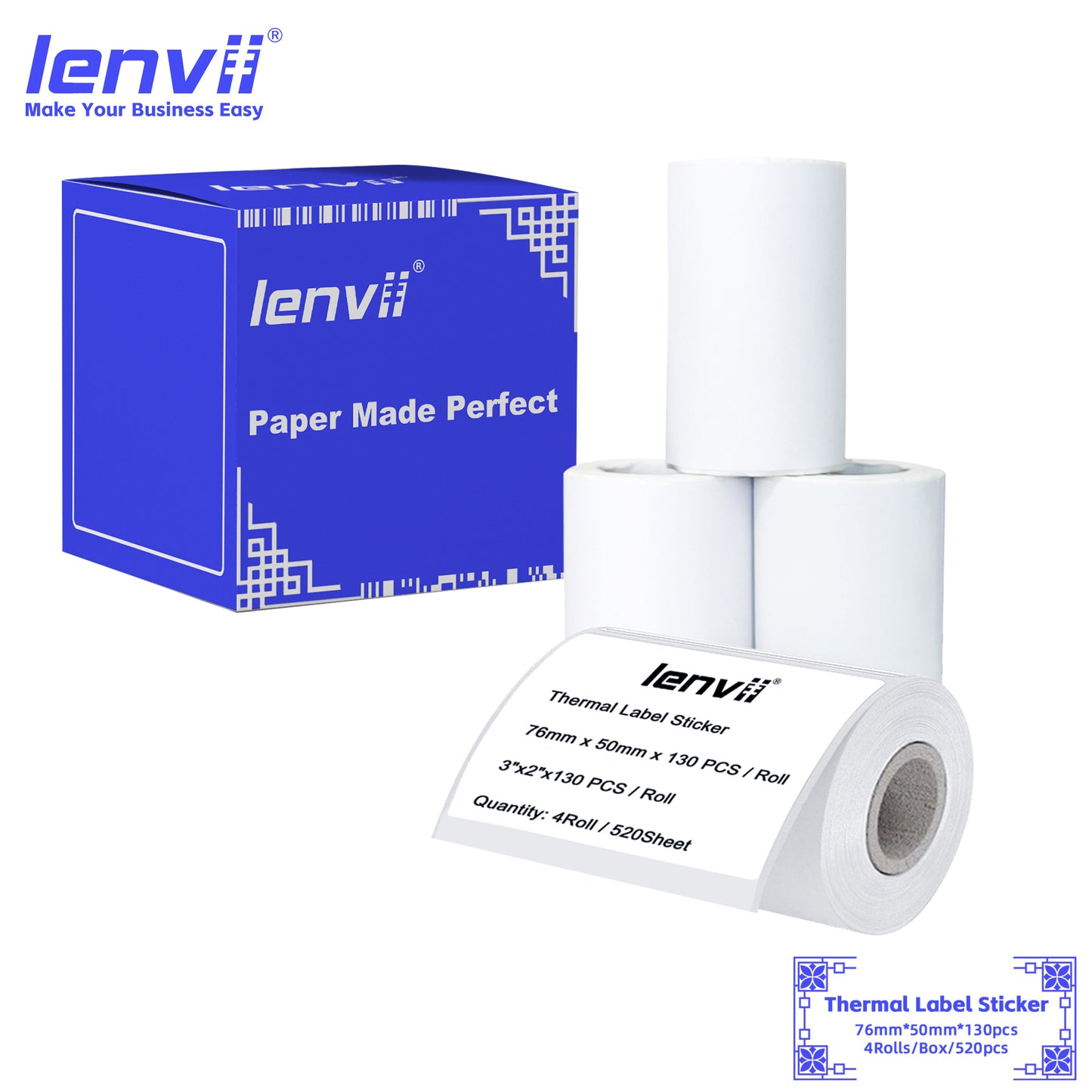 LENVII 5-Proof White Rectangle Label Stickers Roll | Waterproof PVC