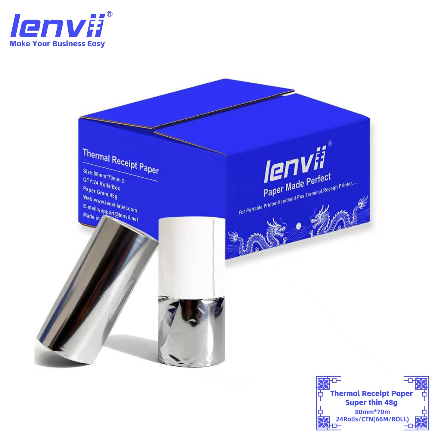 LENVII 48g Ultra Thin Thermal Paper丨Cash Register Receipt Roll