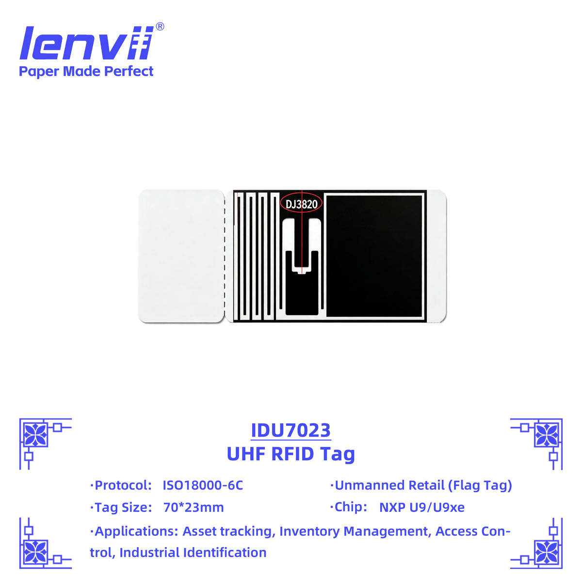 LENVII 70mm×23mm RFID Sticker Tags – 1000 pcs/Roll