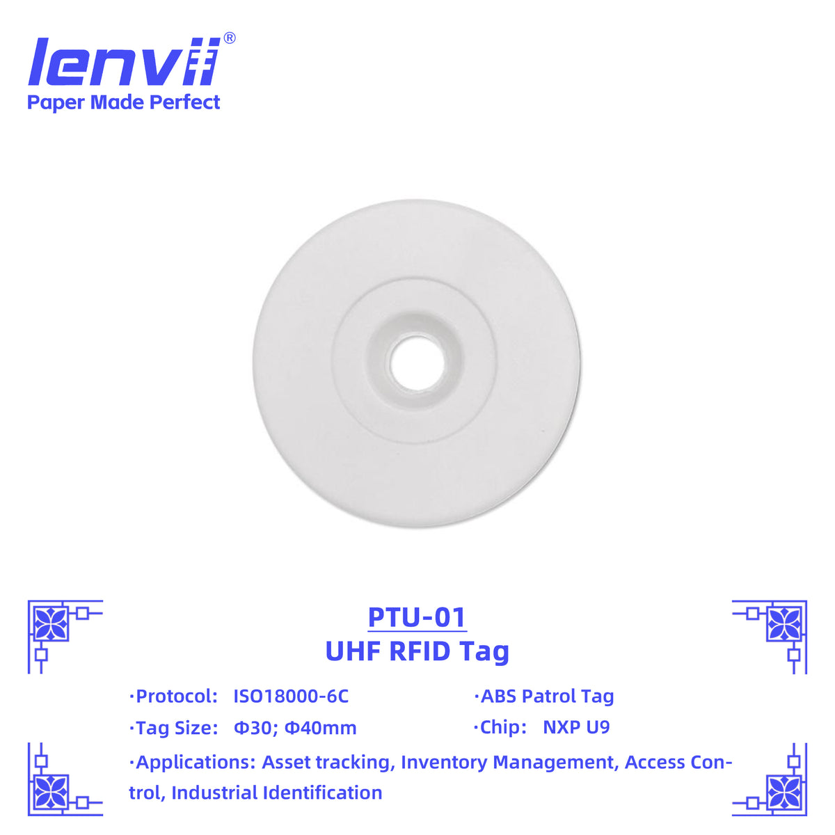 LENVII Round RFID Sticker Tags – 1000 pcs/Roll