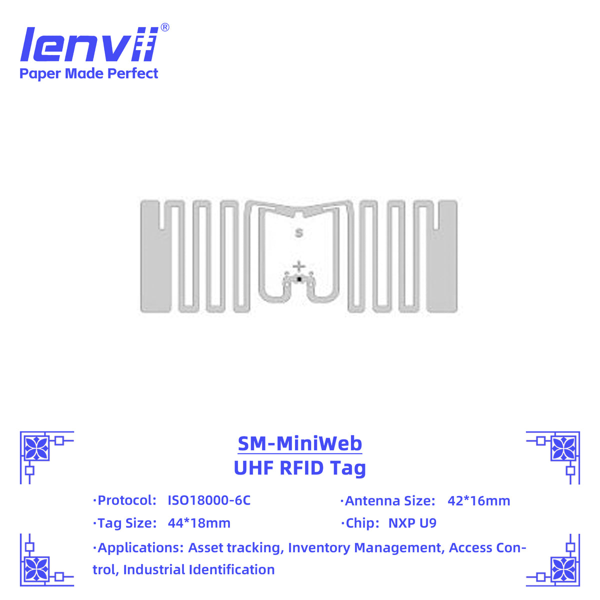 LENVII 44mm×18mm RFID Sticker Tags – 1000 pcs/Roll