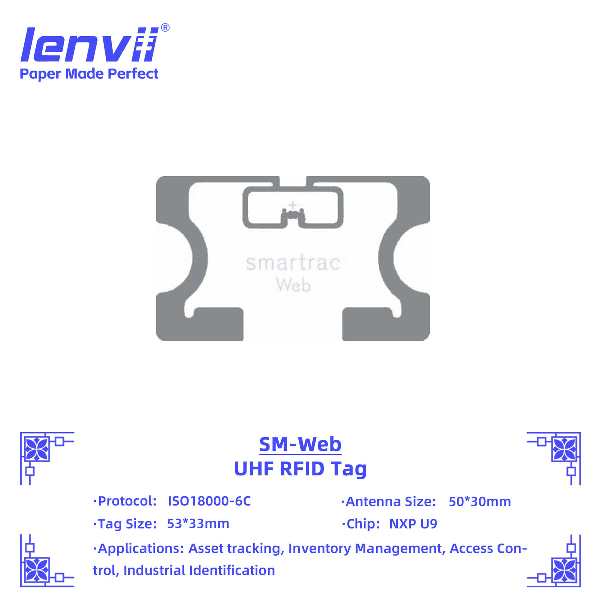LENVII 53mm×33mm RFID Sticker Tags – 1000 pcs/Roll